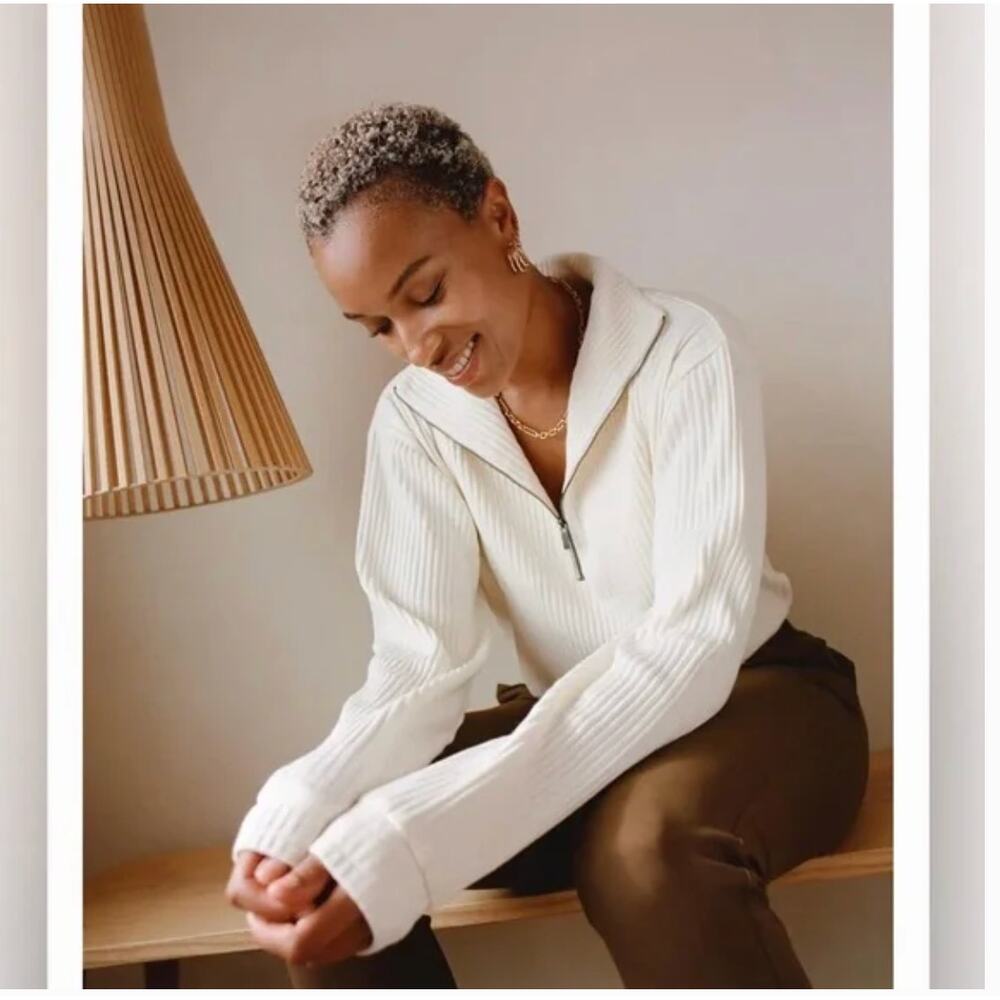 ADAY Like A Hug Cream Quarter Zip Sweatshirt Small